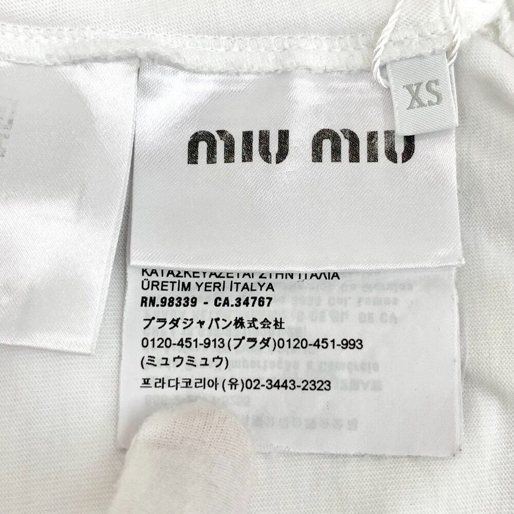GW0522 Miu Miu White cat letter printed cotton round neck short-sleeved T-shirt - Picture 6 of 9